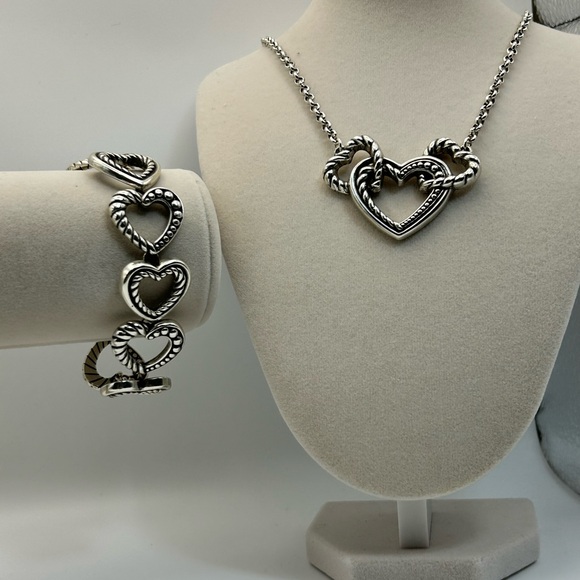 Brighton Connected By Love Necklace and Bracelet Set Silver Plated Chunky Hearts - Picture 2 of 10